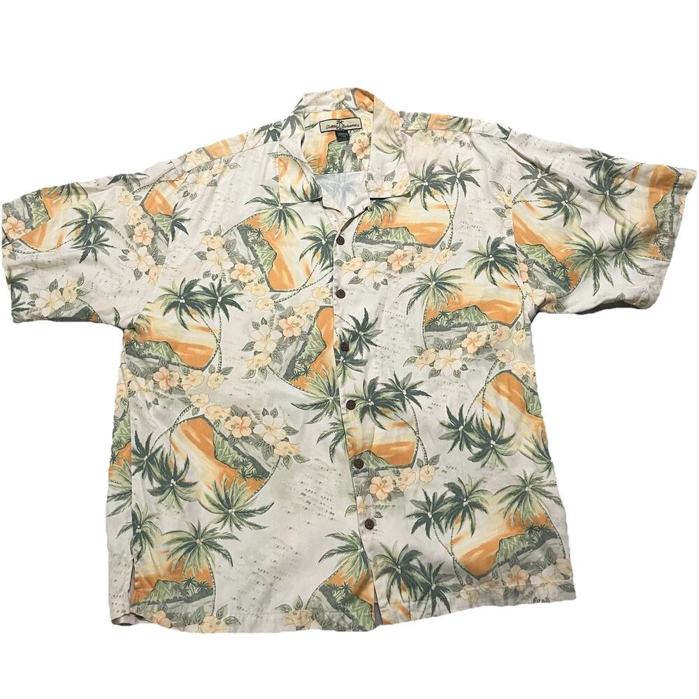 Tommy Bahama Hawaiian Shirt Mens 100% Silk Floral Beach Palm Tree Size XL